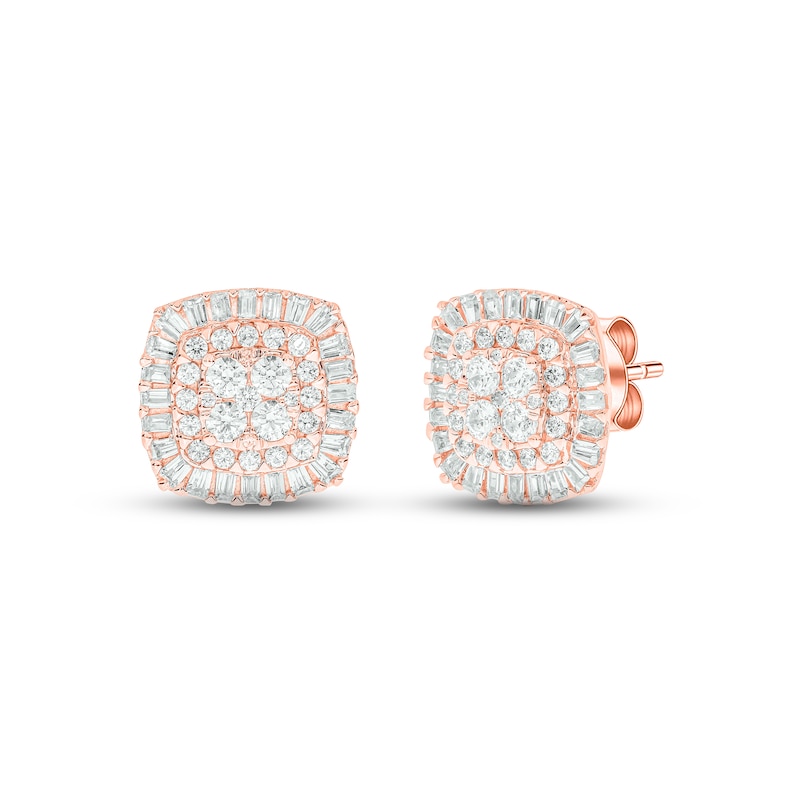 Diamond Cushion Earrings 1 ct tw Round & Baguette-cut 10K Rose Gold | Kay