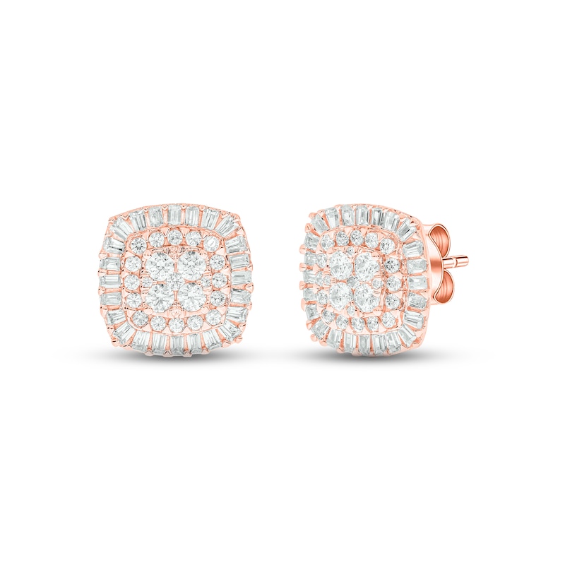 Main Image 1 of Diamond Cushion Earrings 1 ct tw Round & Baguette-cut 10K Rose Gold