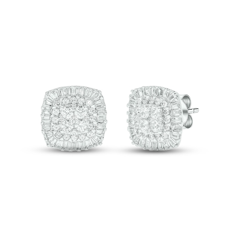 Diamond Cushion Earrings 1 ct tw Round & Baguette-cut 10K White Gold