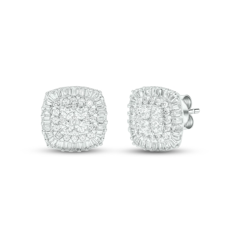 Main Image 1 of Diamond Cushion Earrings 1 ct tw Round & Baguette-cut 10K White Gold
