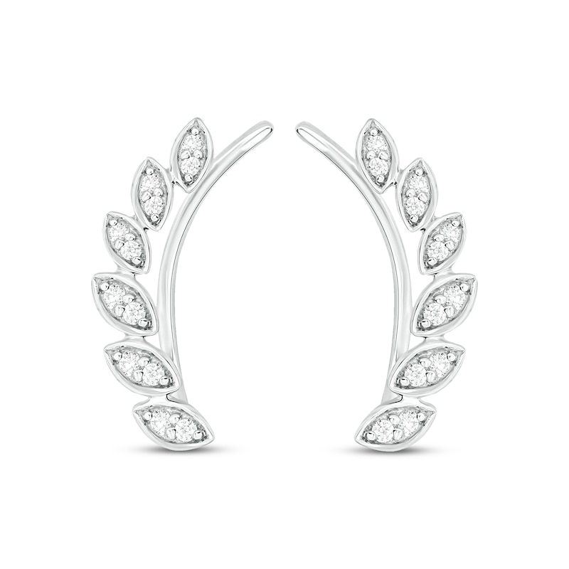 Diamond Leaf Earring Climbers 1/10 ct tw Round-cut Sterling Silver