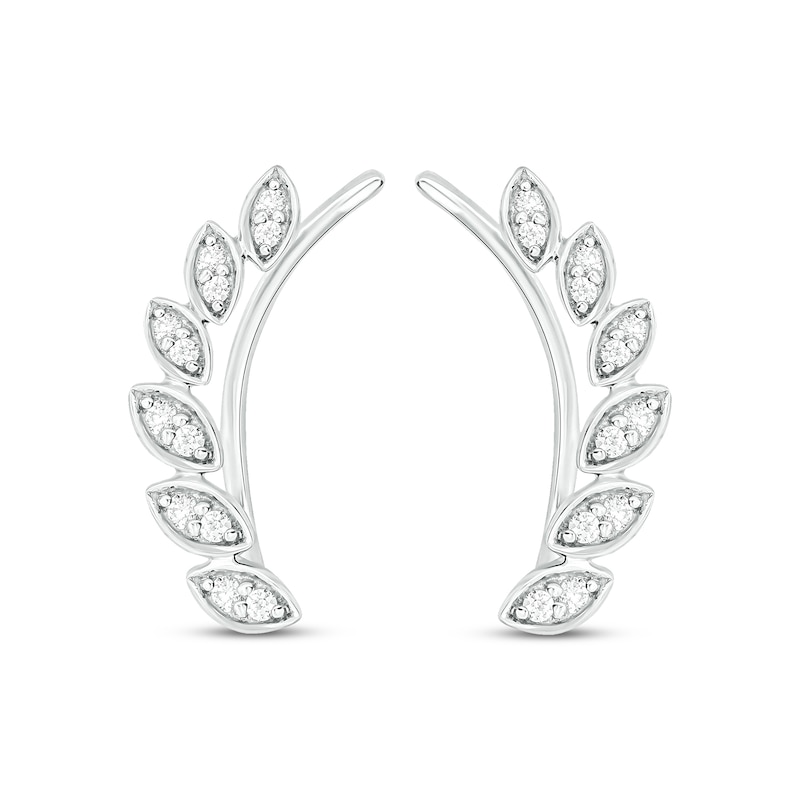 Main Image 2 of Diamond Leaf Earring Climbers 1/10 ct tw Round-cut Sterling Silver