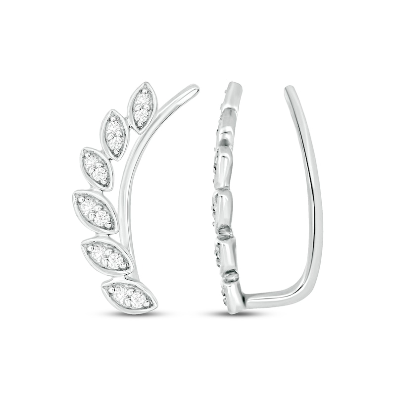 Main Image 3 of Diamond Leaf Earring Climbers 1/10 ct tw Round-cut Sterling Silver