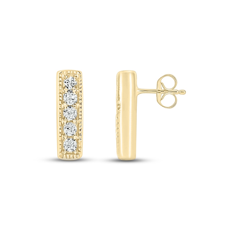 Main Image 2 of Diamond Bar Stud Earrings 1/15 ct tw Round-cut 10K Yellow Gold