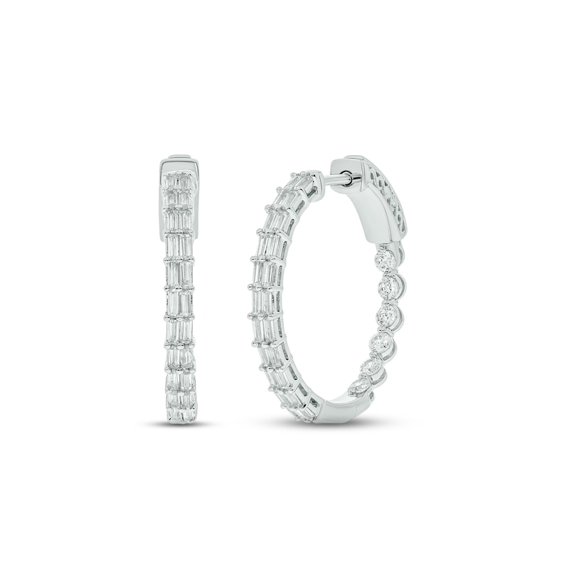 Main Image 1 of Diamond Hoop Earrings 1 ct tw Baguette & Round-cut 10K White Gold