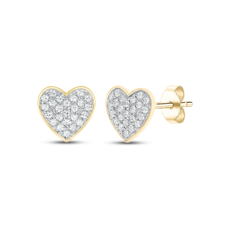 Main Image 1 of Diamond Heart Stud Earrings 1/8 ct tw 10K Yellow Gold