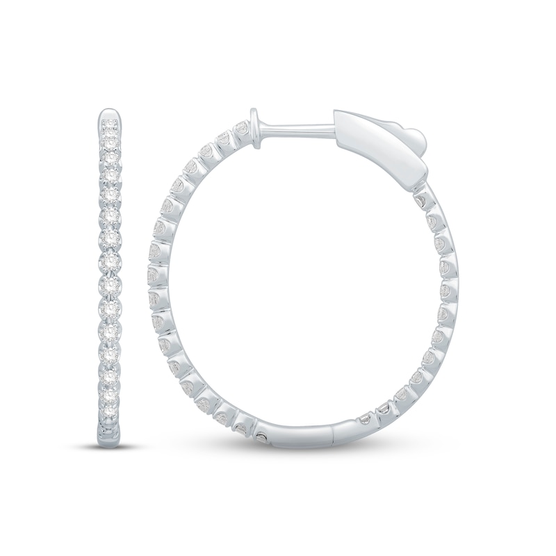 Main Image 1 of Diamond Hoop Earrings 1/2 ct tw Round-cut 10K White Gold