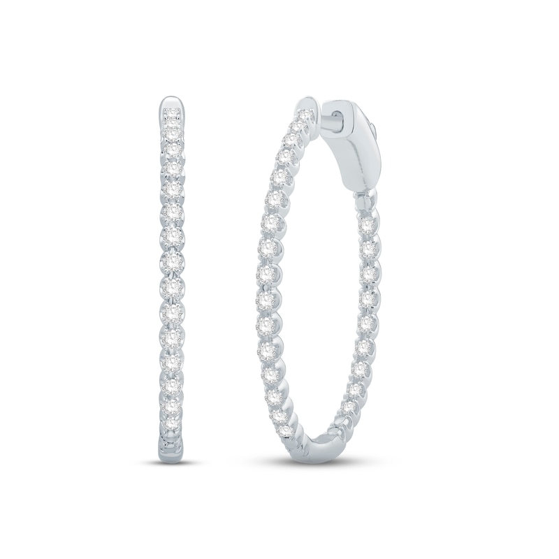 Main Image 2 of Diamond Hoop Earrings 1/2 ct tw Round-cut 10K White Gold