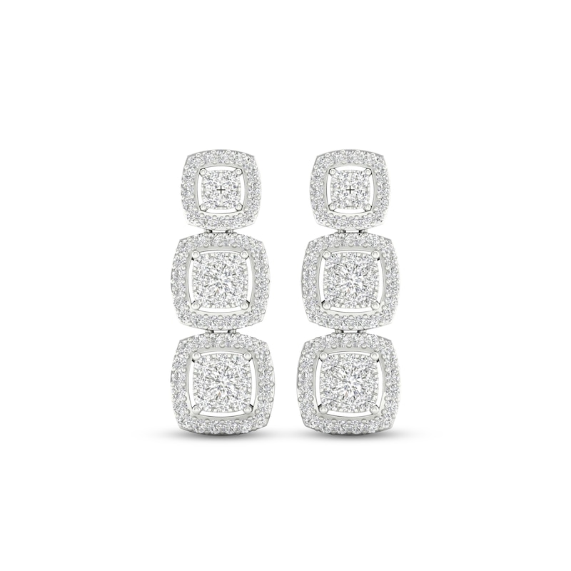 Multi-Diamond Three Cushion Drop Earrings 1/2 ct tw Round-cut 10K White Gold