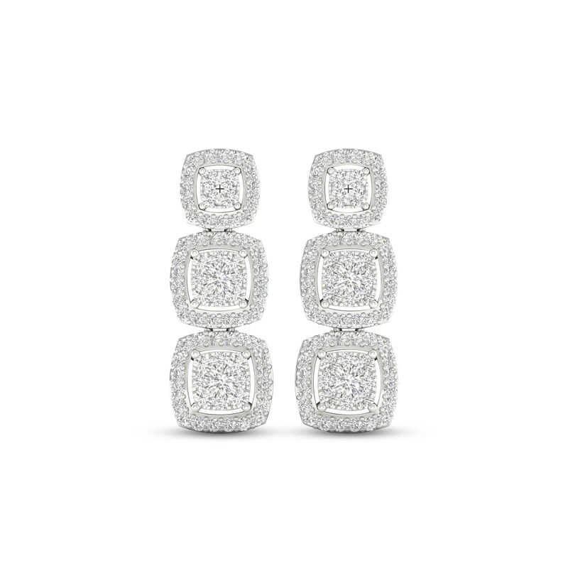 Multi-Diamond Three Cushion Drop Earrings 1/2 ct tw Round-cut 10K White Gold