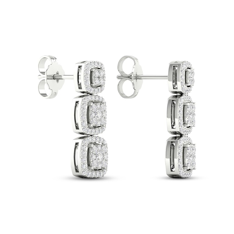 Multi-Diamond Three Cushion Drop Earrings 1/2 ct tw Round-cut 10K White Gold