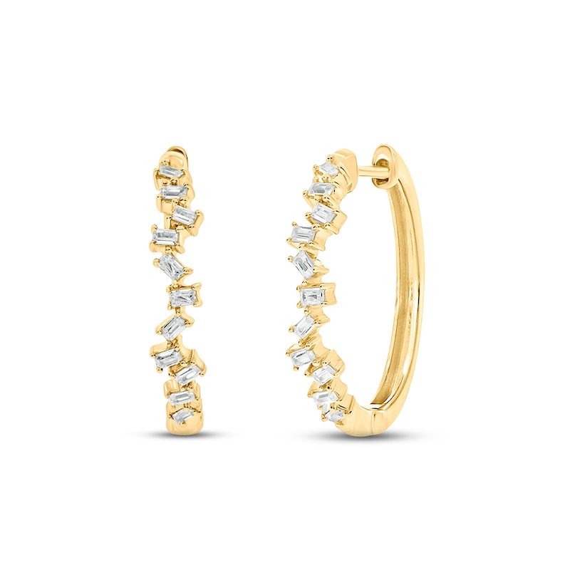 Diamond Hoop Earrings 1/6 ct tw Baguette-cut 10K Yellow Gold