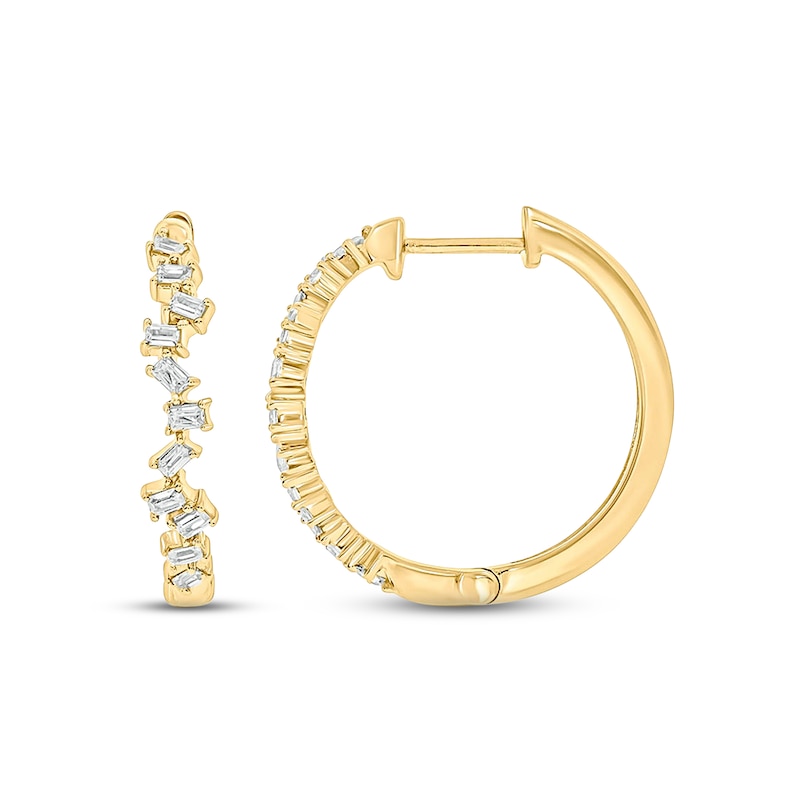 Diamond Hoop Earrings 1/6 ct tw Baguette-cut 10K Yellow Gold