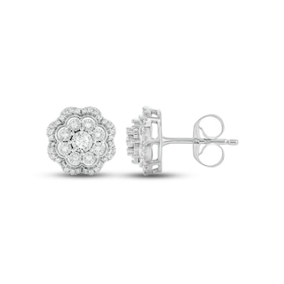 Diamond Flower Stud Earrings 1/4 ct tw Round-cut 10K White Gold | Kay
