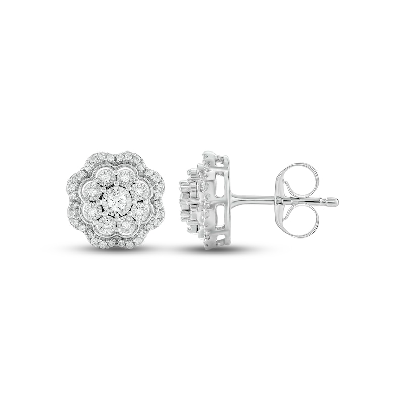 Diamond Flower Stud Earrings 1/4 ct tw Round-cut 10K White Gold