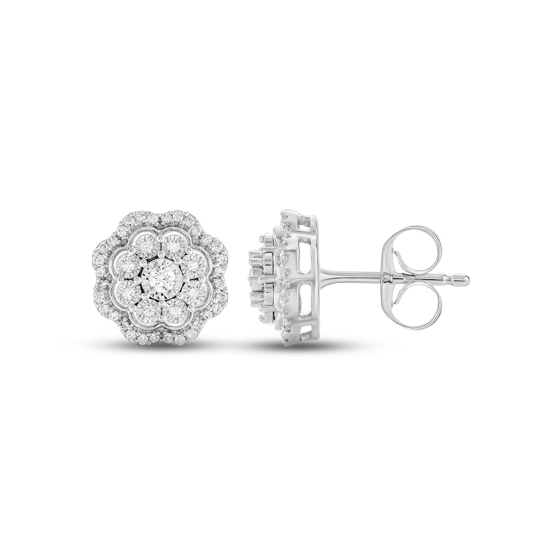 Main Image 2 of Diamond Flower Stud Earrings 1/4 ct tw Round-cut 10K White Gold