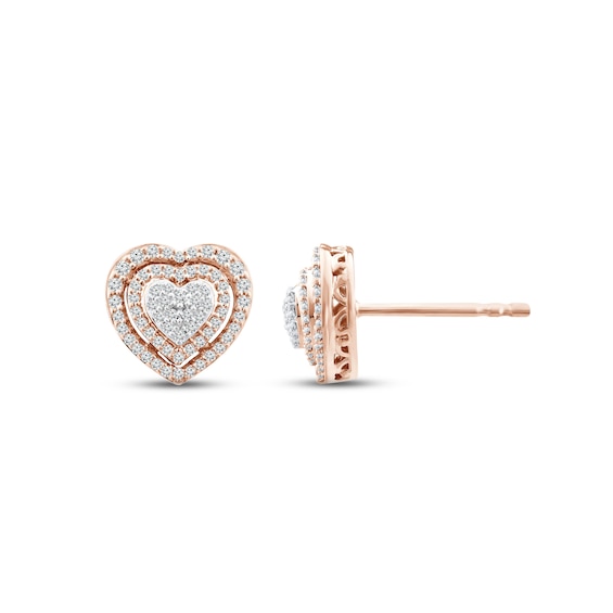 Diamond Heart Stud Earrings 1/4 ct tw Round-cut 10K Rose Gold