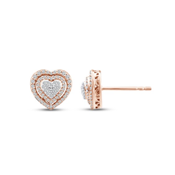 Diamond Heart Stud Earrings 1/4 ct tw Round-cut 10K Rose Gold