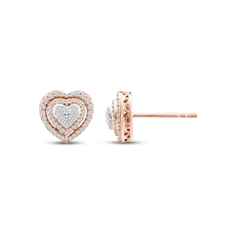 Main Image 1 of Diamond Heart Stud Earrings 1/4 ct tw Round-cut 10K Rose Gold