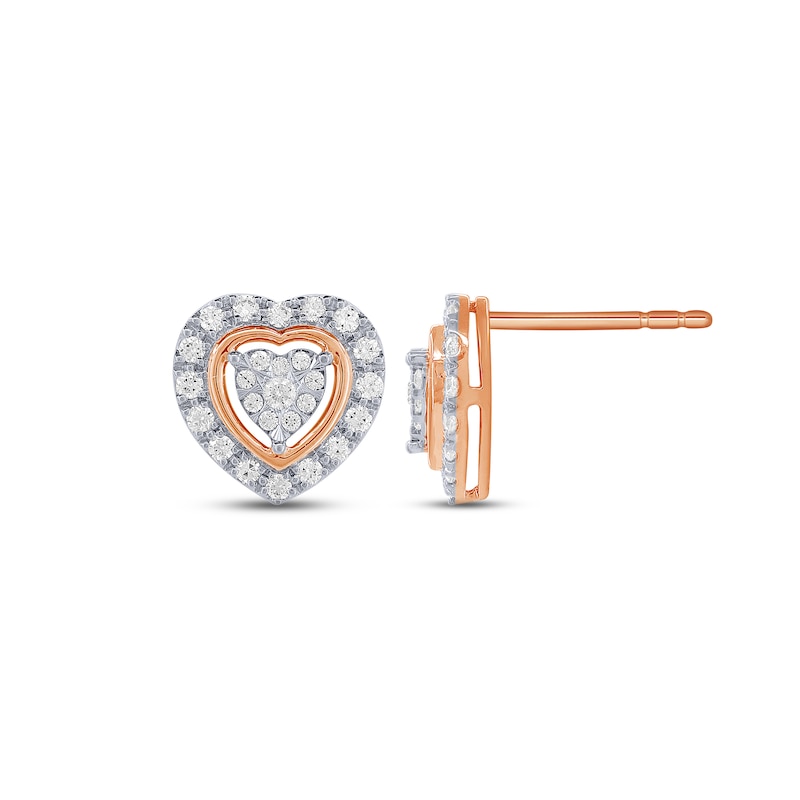 Main Image 1 of Multi-Diamond Heart Earrings 1/2 ct tw Round-cut 10K Two-Tone Gold