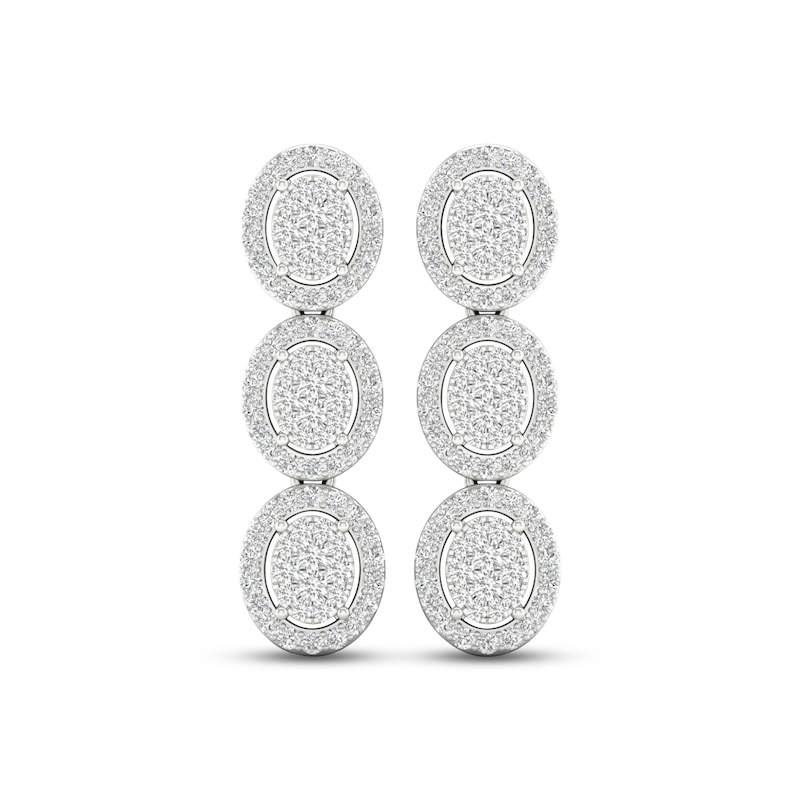 Diamond Three-Oval Dangle Earrings 3/4 ct tw Round-cut 10K White Gold