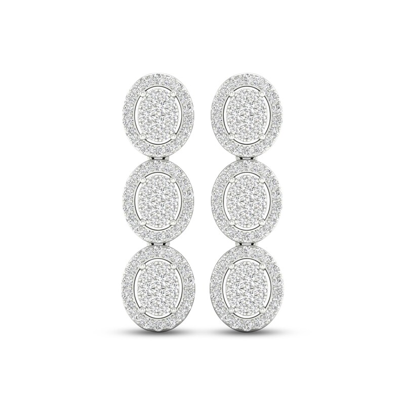 Diamond Three-Oval Dangle Earrings 3/4 ct tw Round-cut 10K White Gold
