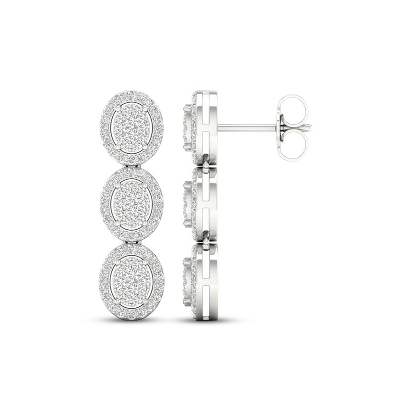 Diamond Three-Oval Dangle Earrings 3/4 ct tw Round-cut 10K White Gold