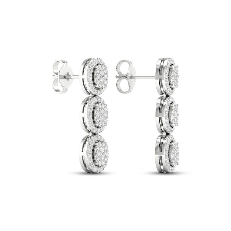 Diamond Three-Oval Dangle Earrings 3/4 ct tw Round-cut 10K White Gold