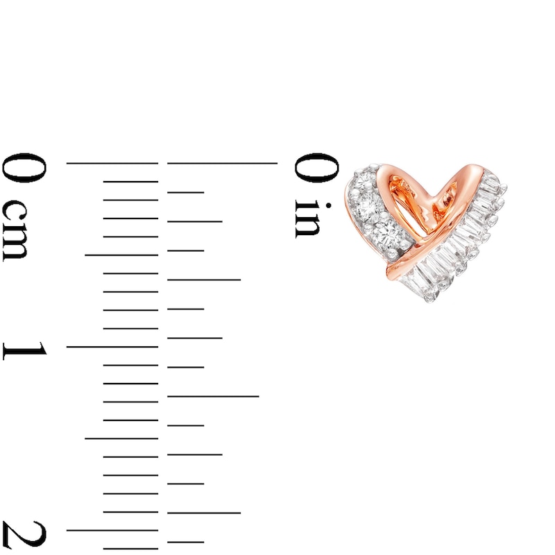 Main Image 2 of Diamond Heart Knot Earrings 1/4 ct tw Baguette & Round-cut 10K Rose Gold