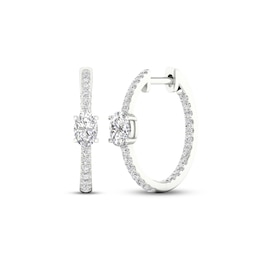 Diamond Huggie Hoop Earrings 1 ct tw Oval & Round-cut 14K White Gold