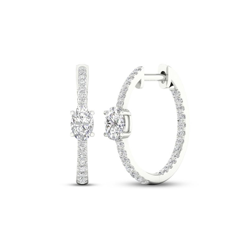 Diamond Huggie Hoop Earrings 1 ct tw Oval & Round-cut 14K White Gold