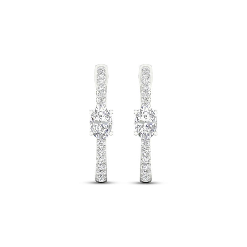Diamond Huggie Hoop Earrings 1 ct tw Oval & Round-cut 14K White Gold