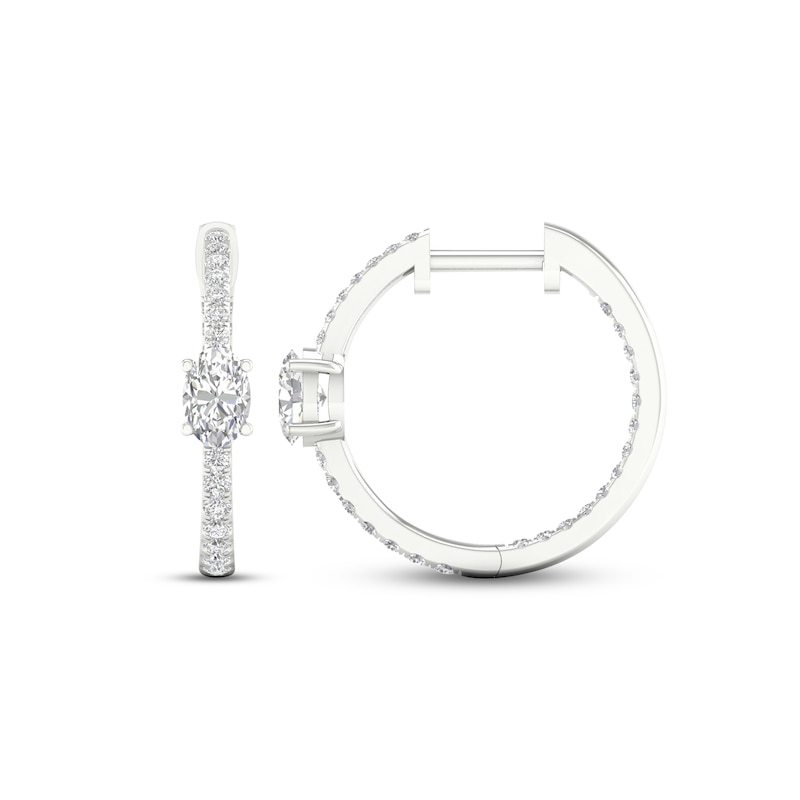 Diamond Huggie Hoop Earrings 1 ct tw Oval & Round-cut 14K White Gold