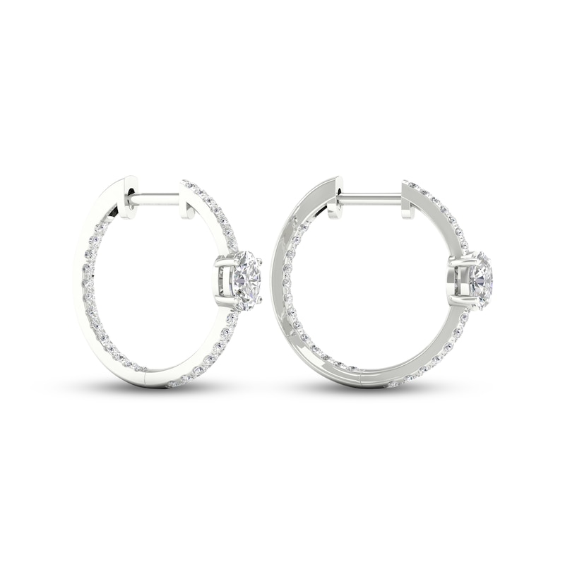 Diamond Huggie Hoop Earrings 1 ct tw Oval & Round-cut 14K White Gold