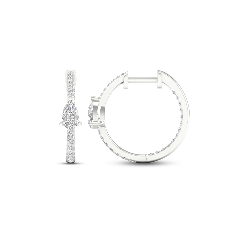 Diamond Huggie Hoop Earrings 1 ct tw Pear & Round-cut 14K White Gold