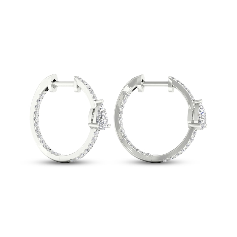 Diamond Huggie Hoop Earrings 1 ct tw Pear & Round-cut 14K White Gold