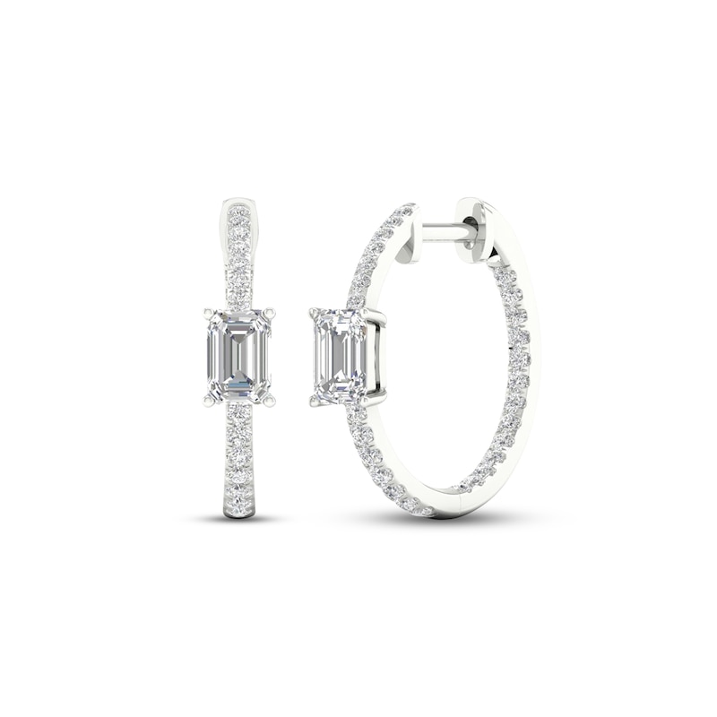 Diamond Huggie Hoop Earrings 1 ct tw Emerald & Round-cut 14K White Gold