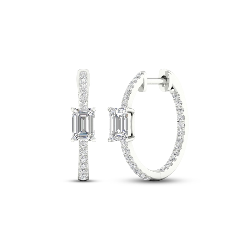 Main Image 1 of Diamond Huggie Hoop Earrings 1 ct tw Emerald & Round-cut 14K White Gold