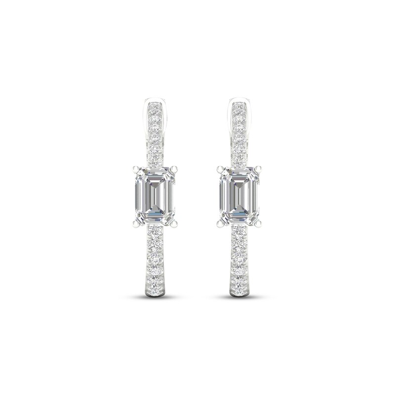 Main Image 2 of Diamond Huggie Hoop Earrings 1 ct tw Emerald & Round-cut 14K White Gold