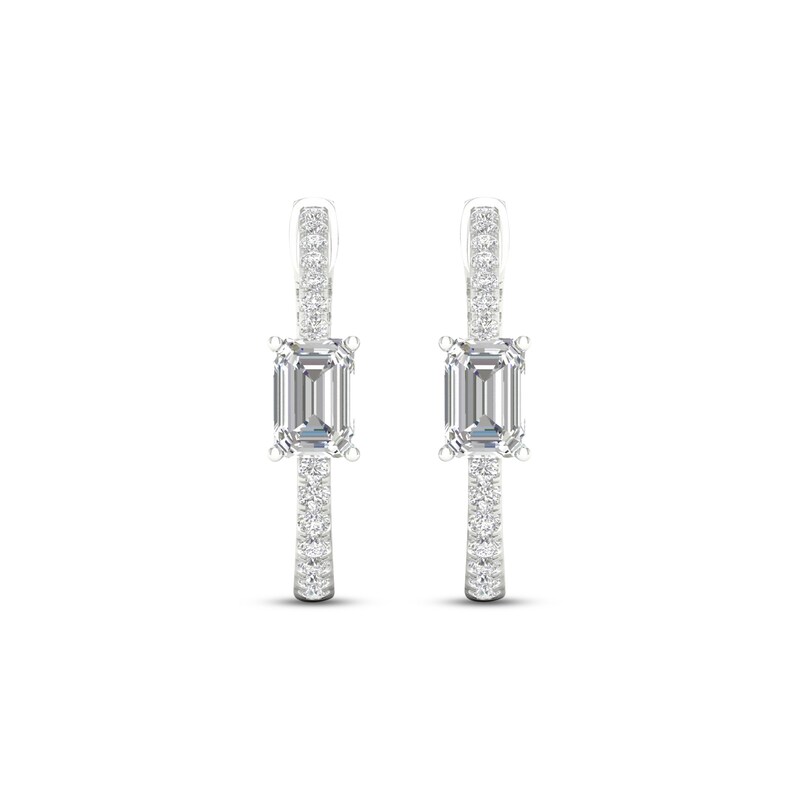 Diamond Huggie Hoop Earrings 1 ct tw Emerald & Round-cut 14K White Gold