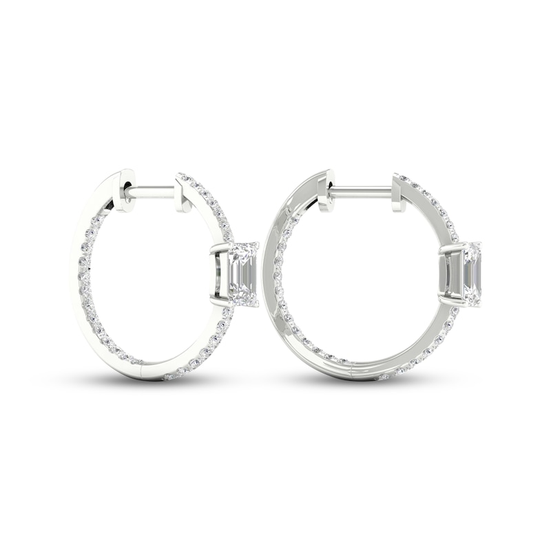 Main Image 4 of Diamond Huggie Hoop Earrings 1 ct tw Emerald & Round-cut 14K White Gold