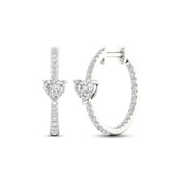 Diamond Huggie Hoop Earrings 1 ct tw Heart & Round-cut 14K White Gold