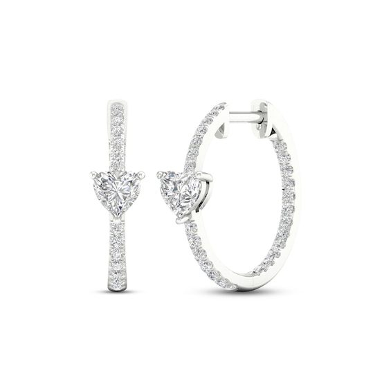Diamond Huggie Hoop Earrings 1 ct tw Heart & Round-cut 14K White Gold