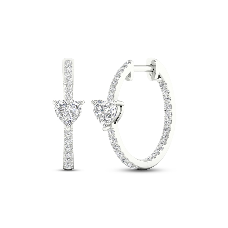 Main Image 1 of Diamond Huggie Hoop Earrings 1 ct tw Heart & Round-cut 14K White Gold