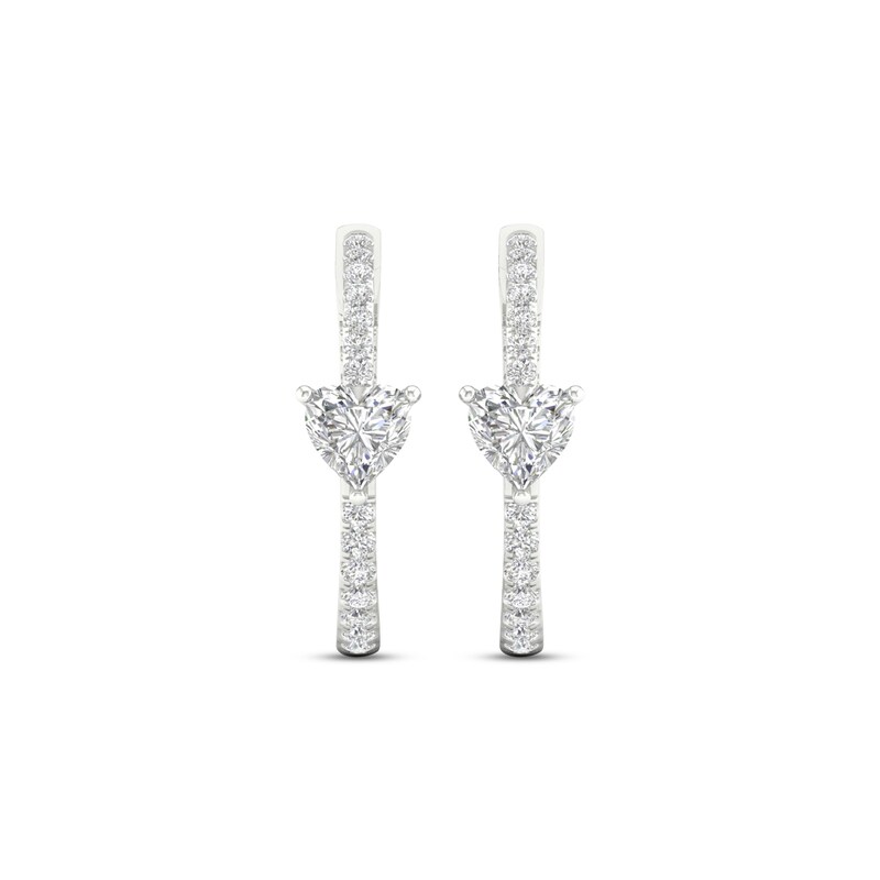 Main Image 2 of Diamond Huggie Hoop Earrings 1 ct tw Heart & Round-cut 14K White Gold