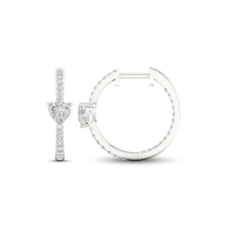 Main Image 3 of Diamond Huggie Hoop Earrings 1 ct tw Heart & Round-cut 14K White Gold