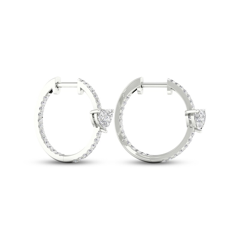 Main Image 4 of Diamond Huggie Hoop Earrings 1 ct tw Heart & Round-cut 14K White Gold