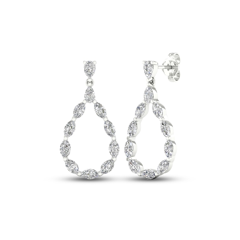Diamond Teardrop Earrings 2 ct tw Marquise & Pear-Shaped 14K White Gold