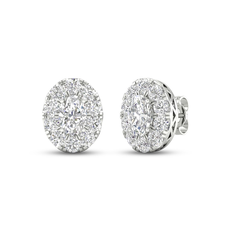 Diamond Oval Halo Stud Earrings 3 ct tw Oval & Round-cut 14K White Gold