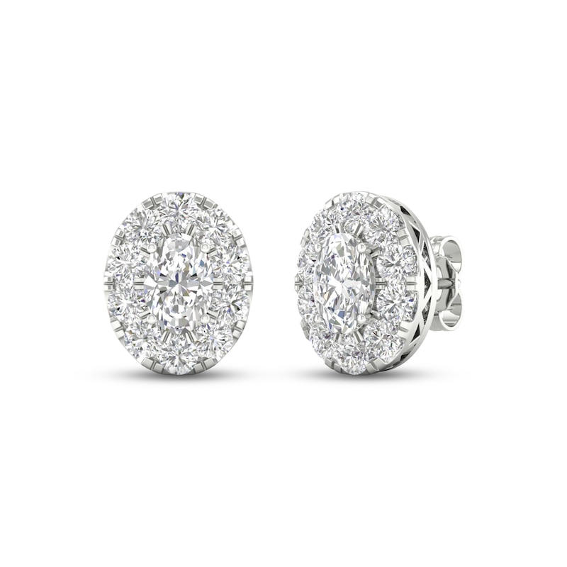 Main Image 1 of Diamond Oval Halo Stud Earrings 3 ct tw Oval & Round-cut 14K White Gold
